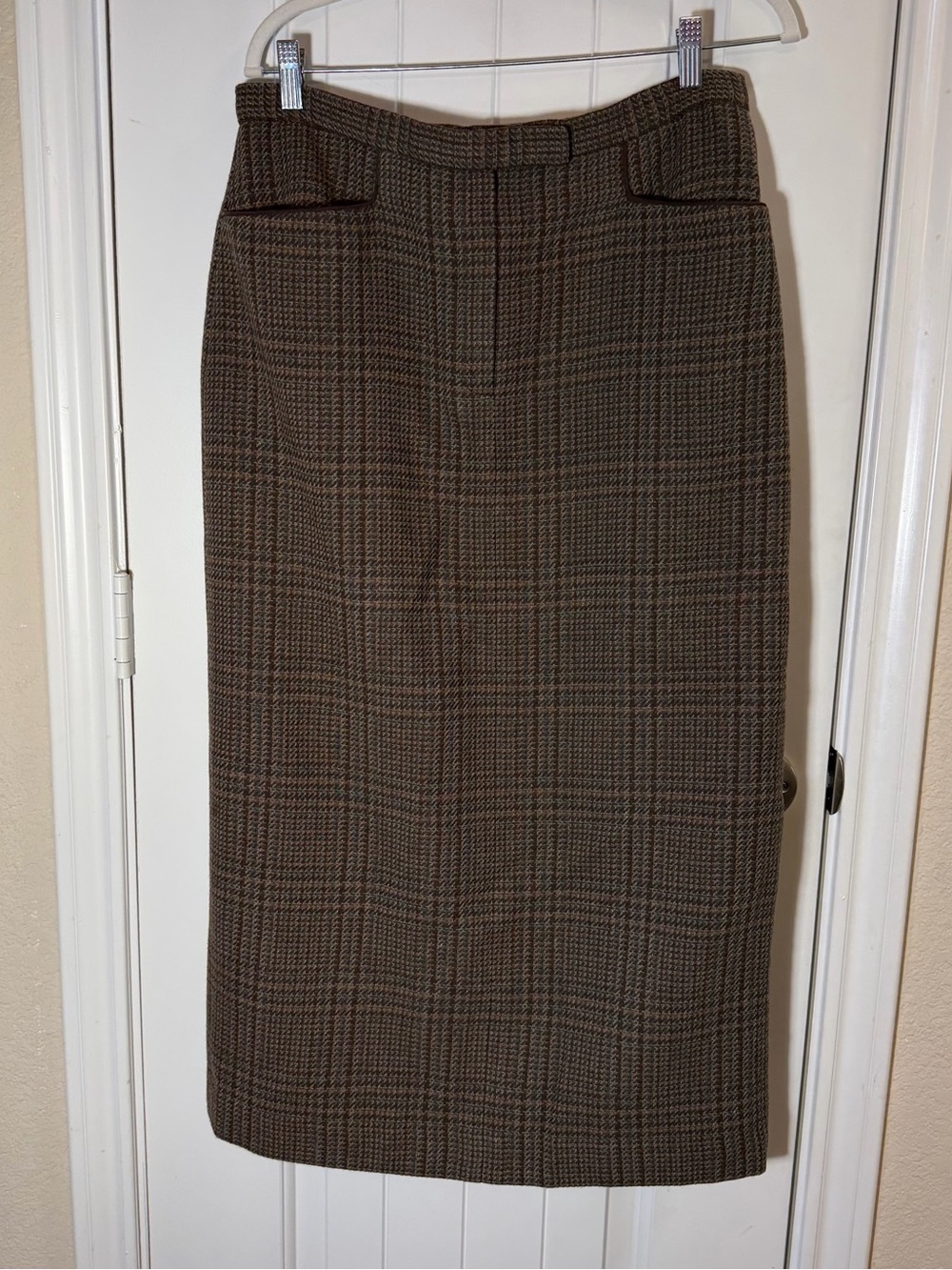 Evan-Picone Vintage Brown Plaid Wool Blend Midi Pencil Skirt Size 12